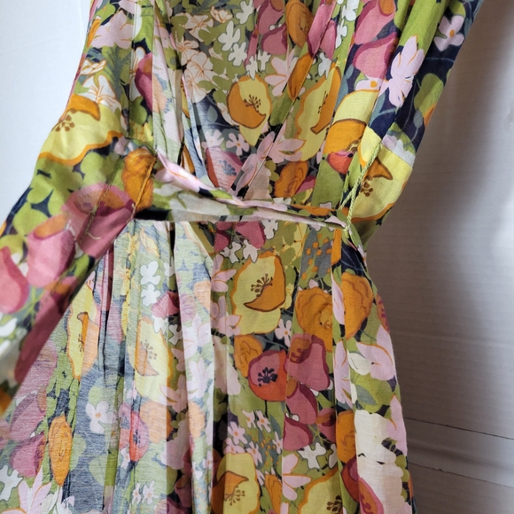 Banana Republic Floral Wrap Midi Dress - Yellow, Pink, Green - Picture 7 of 11